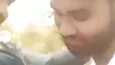 Indian outdoor sex of a guy sucking his GF’s tight boobs